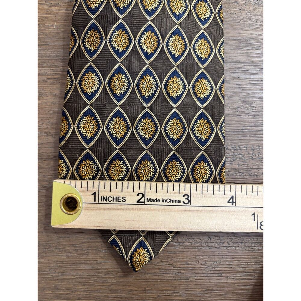 Vintage Christian Dior Monsieur Silk Tie Brown & Gold Geometric Medallion 90s - Picture 5 of 6